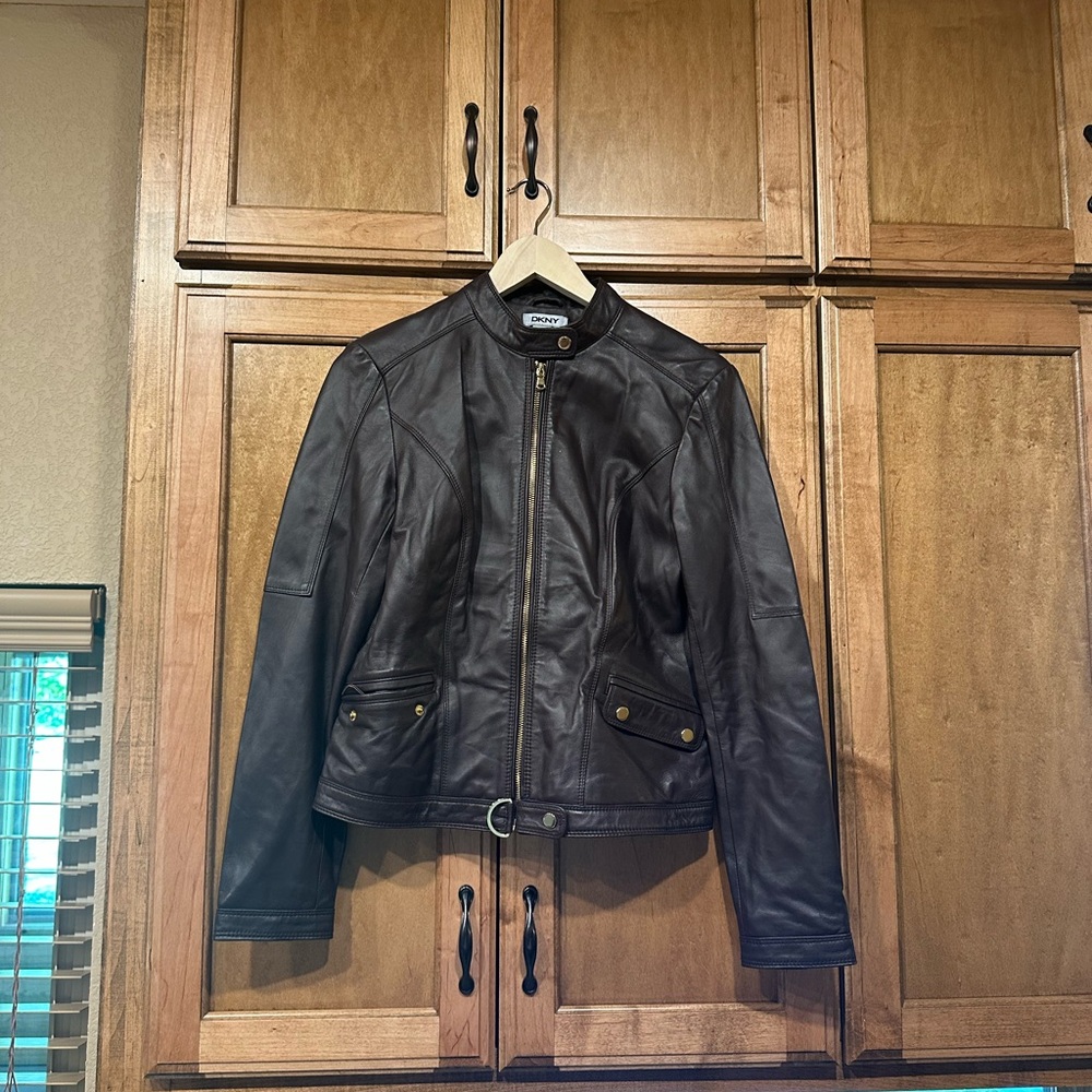 DKNY brown leather jacket